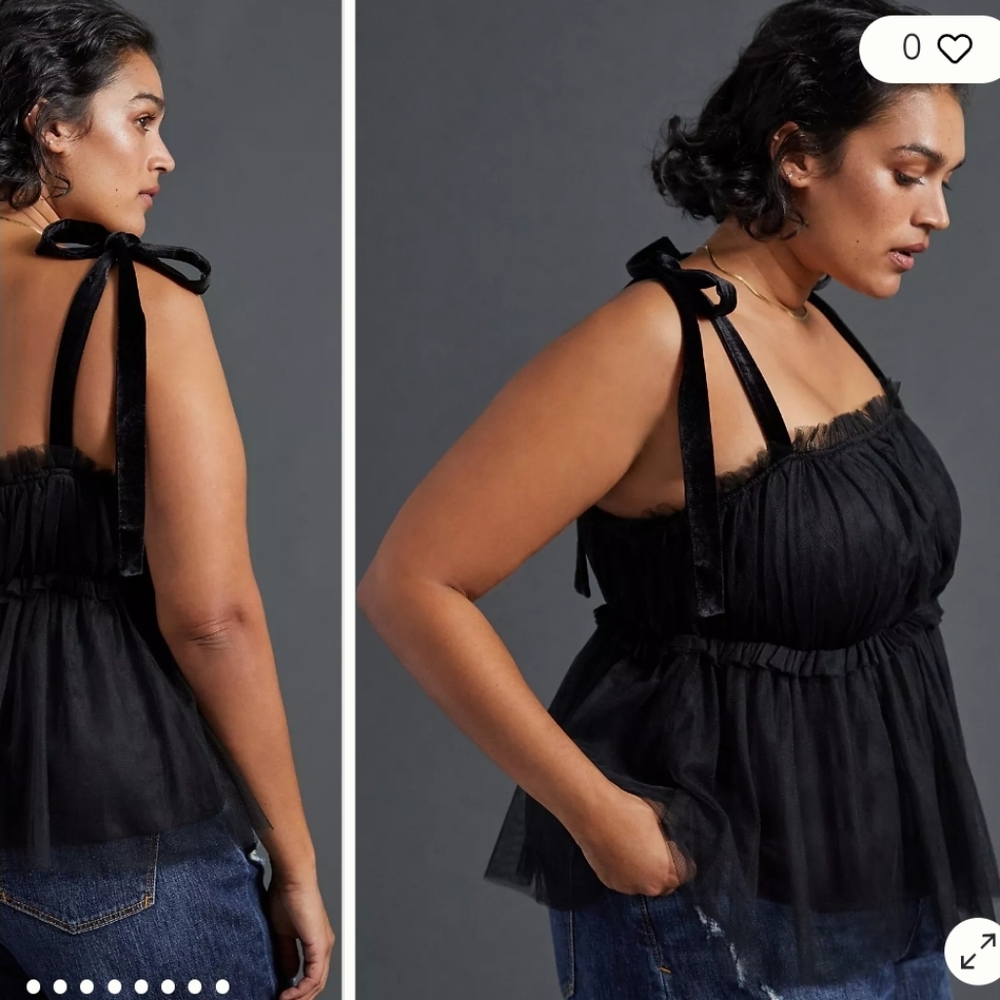 Anthropologie Velvet Tule Tank Black Fairy Witchy Rock Punk Babydoll Grunge 3X - Picture 2 of 13